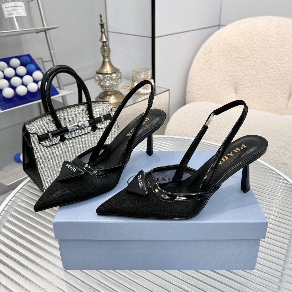 Pra*a Mesh Fabric Slingback Pumps Black 1I891N 099 F0002 F 075