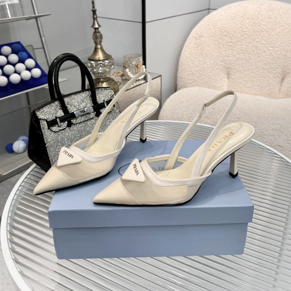 Pra*a Mesh Fabric Slingback Pumps White 1I891N 099 F0009 F 075