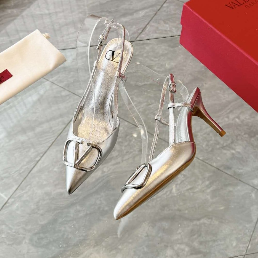 Va1e*ntin0 Vlogo Signature Slingback Pump In Silver 3W0S0R01Yjs S13