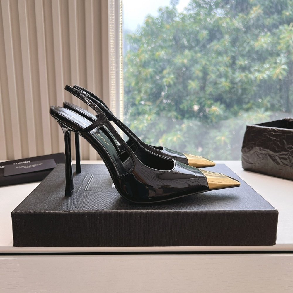 Sa1nt Lau*nt Jeanne Slingback Pumps Black And Gold 800164Aadx21000