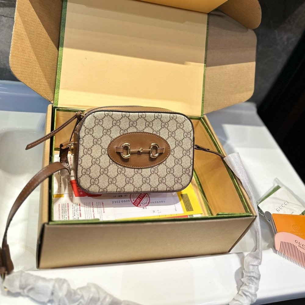 Gvc*1 Horsebit 1955 Mini Shoulder Bag Beige And Ebony 18Cm ‎760196 92Tcg 8563