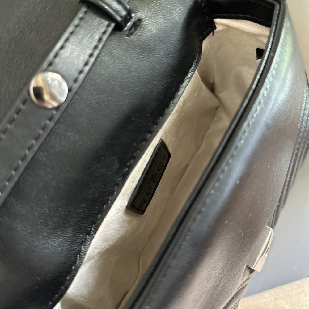 Gvc*1 Gg Marmont Mini Top Handle Bag Black And Black 22Cm 702563 Dtdfv 1000