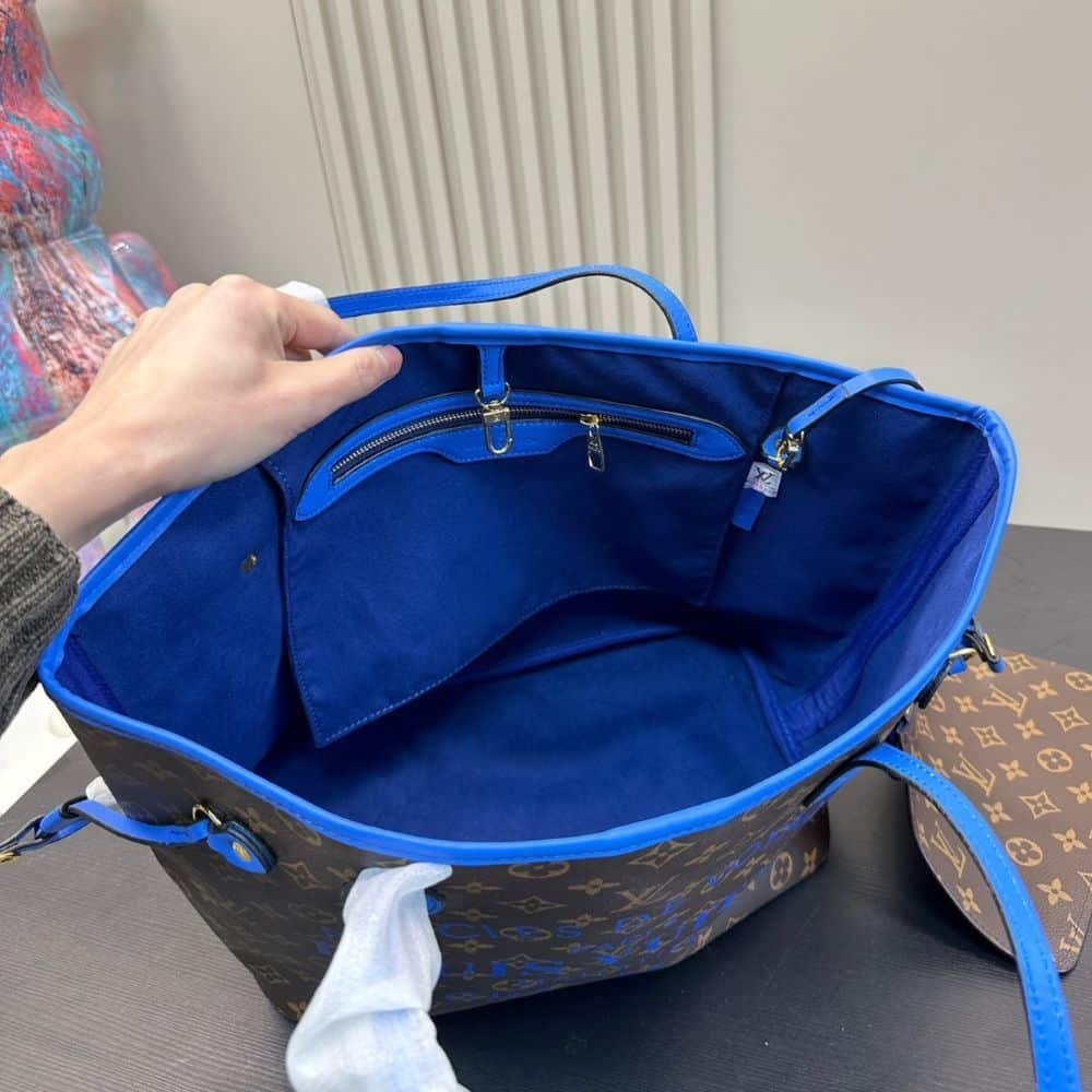L0vis Vvtt0n Neverfull MM Bag Ikat Flower Monogram Granblue Blue 33Cm M40938