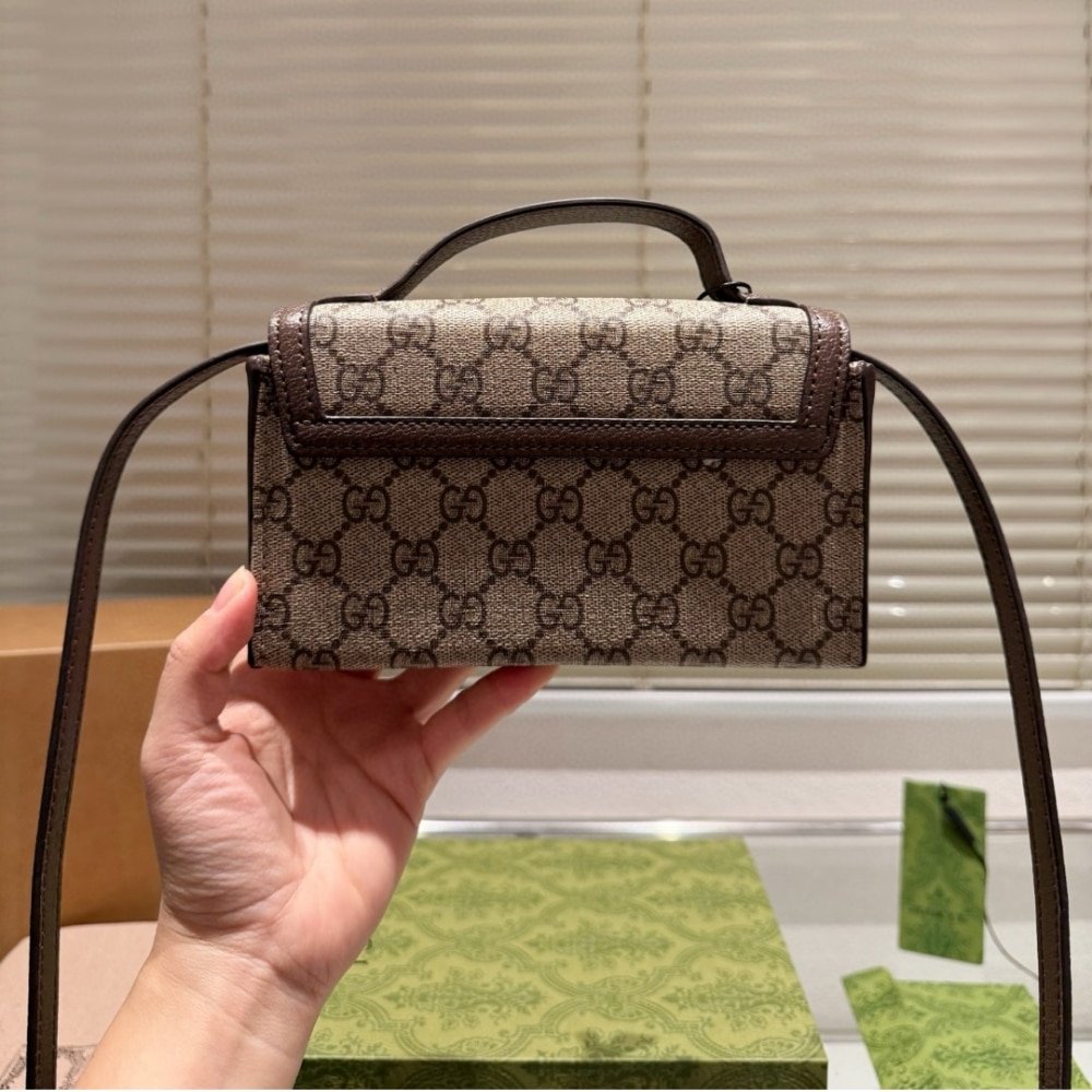 Gvc*1 Ophidia Mini Top Handle Bag Beige And Ebony 18Cm 772314 K9Gsg 8367