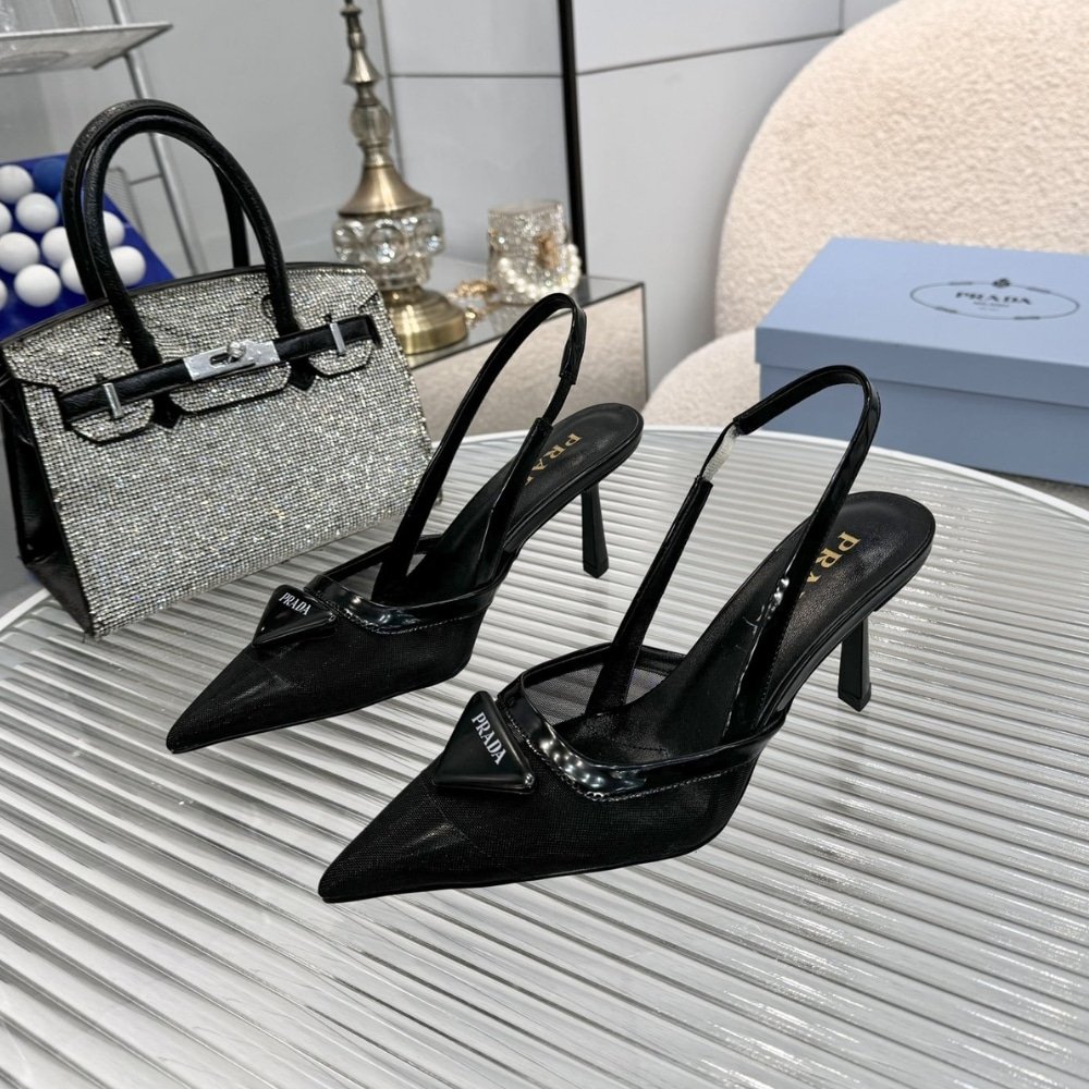 Pra*a Mesh Fabric Slingback Pumps Black 1I891N 099 F0002 F 075