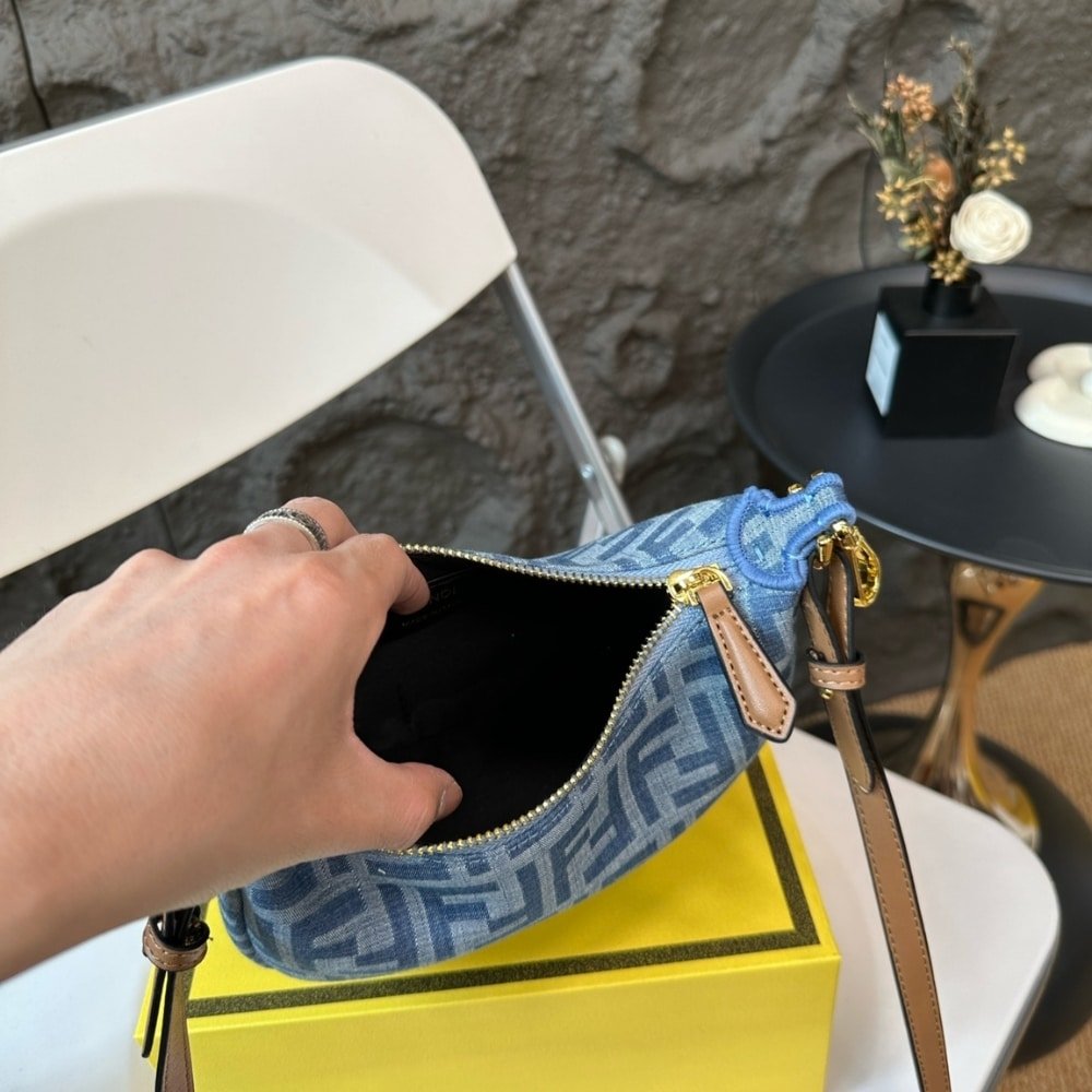F**di F**digraphy Mini Bag FF Jacquard Fabric Denim Blue 20Cm 8BS081AS3FF1PLN