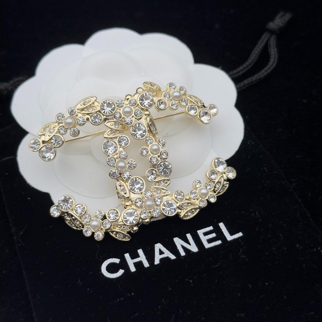 Ch**el Floral Enamel And Crystal Brooch With Pearl Accents