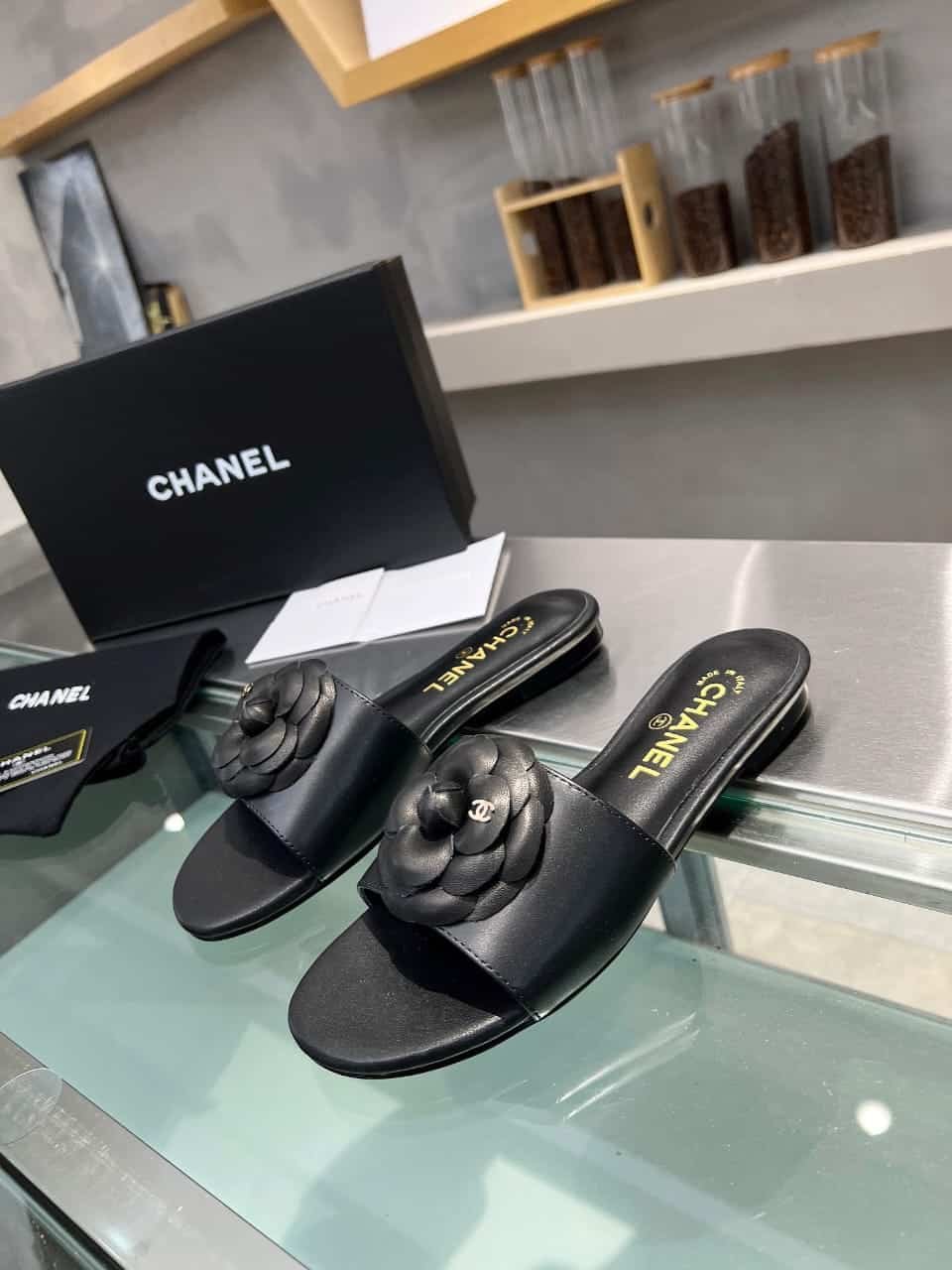 Ch**el Mules With Camellia In Black G45499 X01000 94305