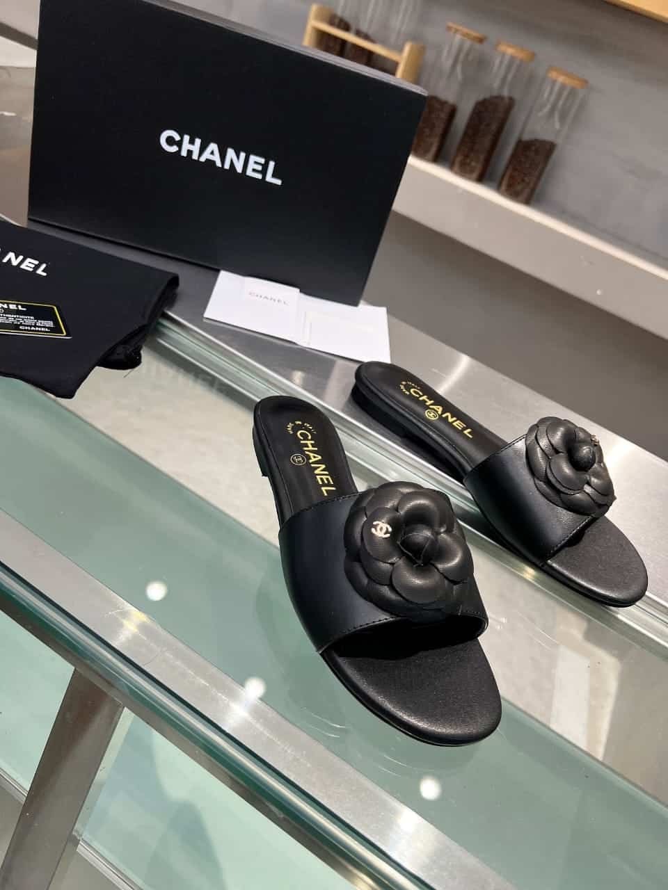 Ch**el Mules With Camellia In Black G45499 X01000 94305