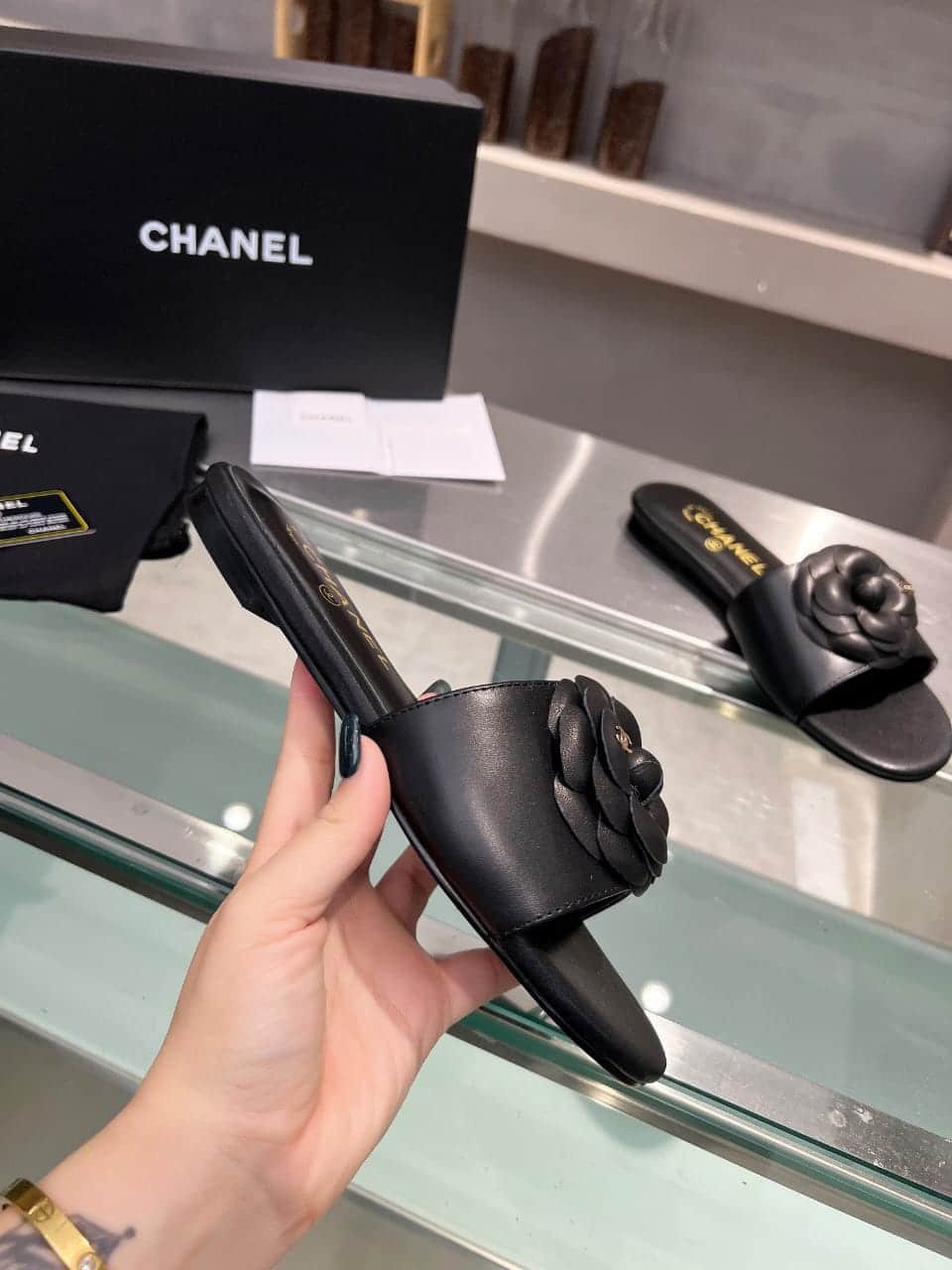 Ch**el Mules With Camellia In Black G45499 X01000 94305