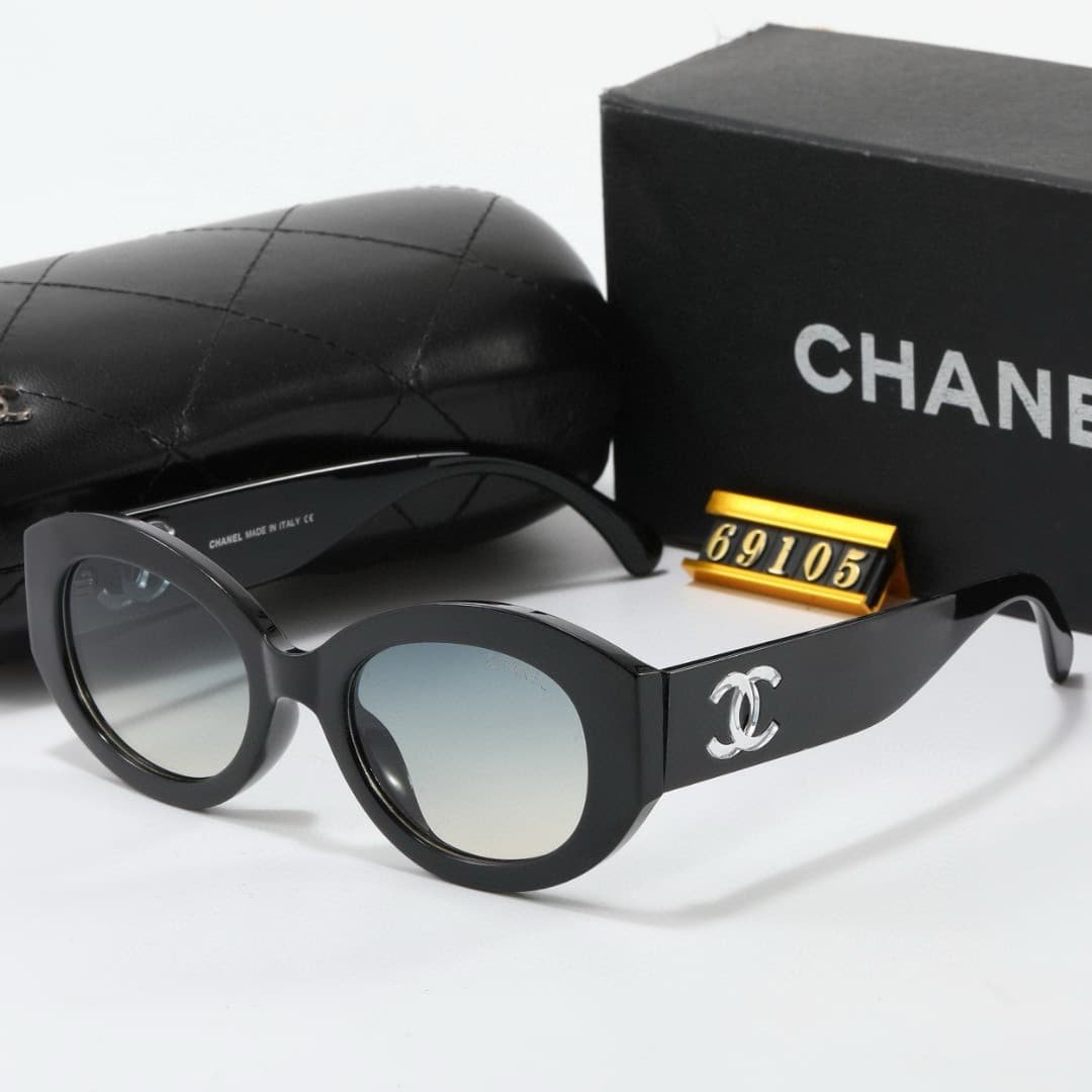 Ch**el Oval Sunglasses Acetate And Nylon Black