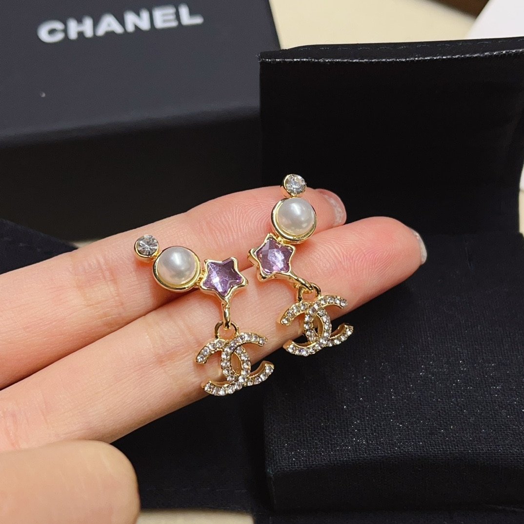 Ch**el Earrings Metal Glass Pearls And Diamantes In Gold Abf187 B19939 Nafqe