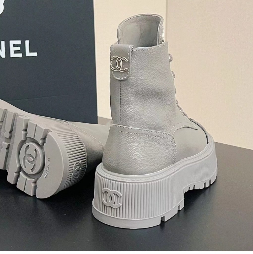 Ch**el Cc Lace Up Boot Grey Black