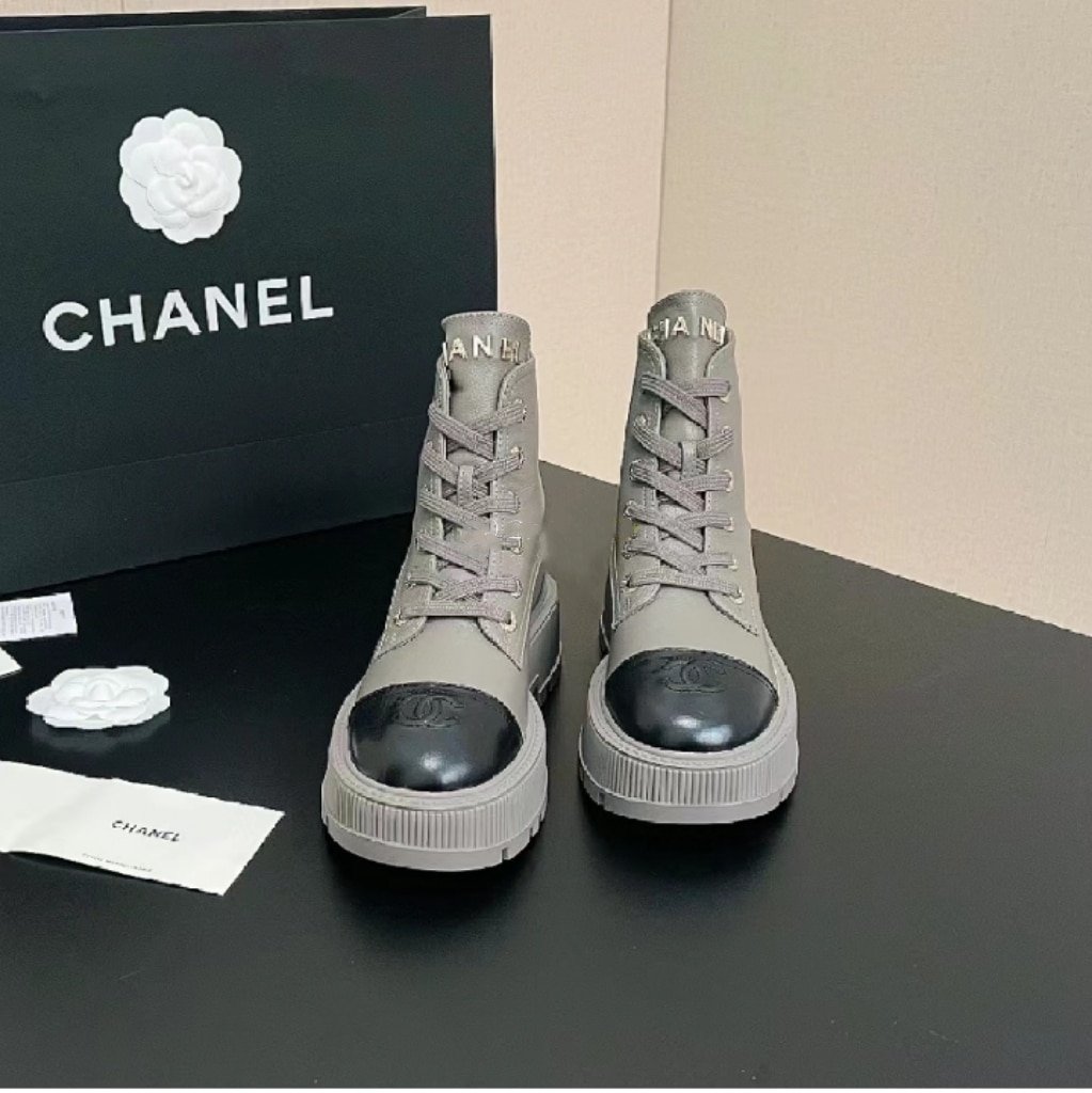 Ch**el Cc Lace Up Boot Grey Black