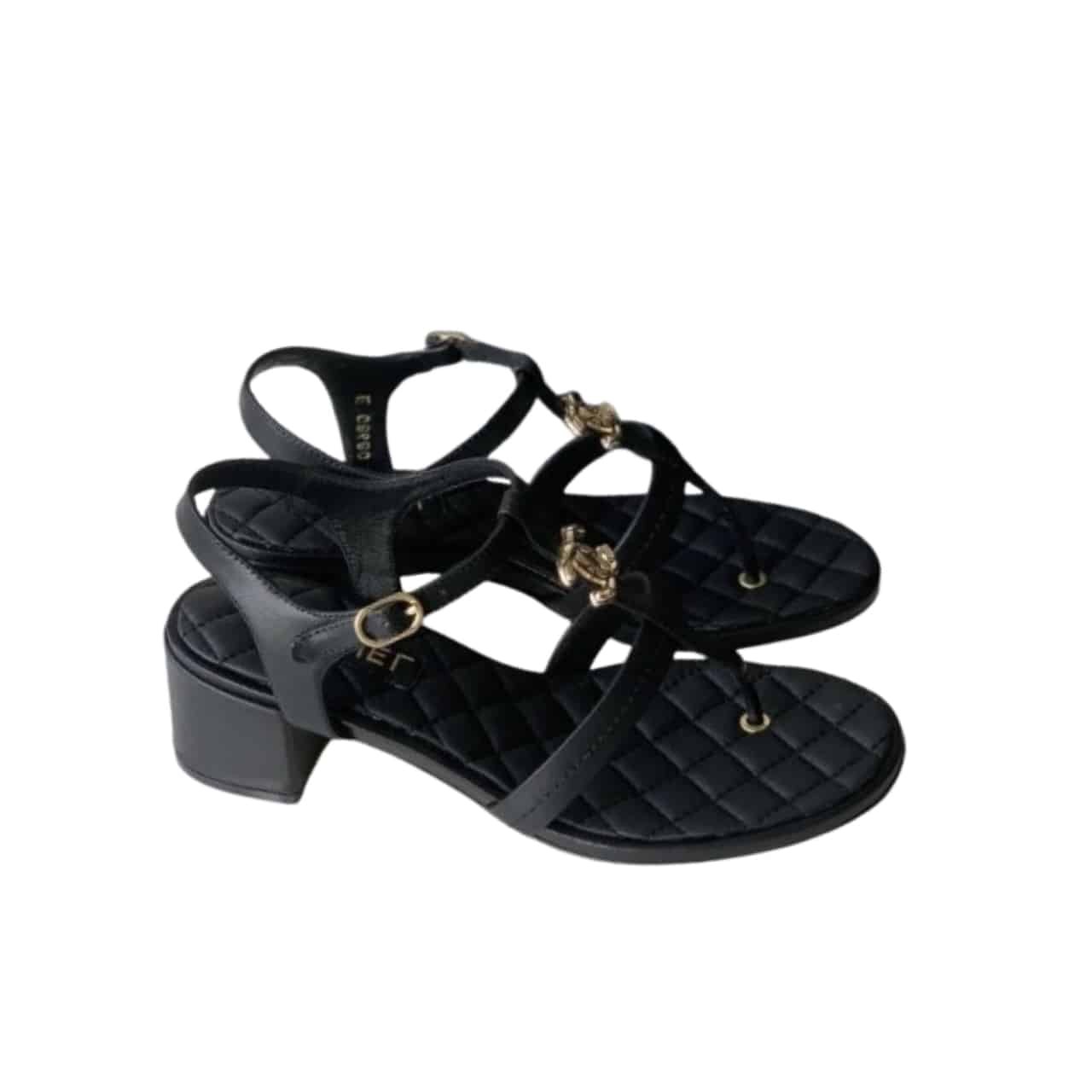 Ch**el Sandal Open Round Toe Flip Flops Black