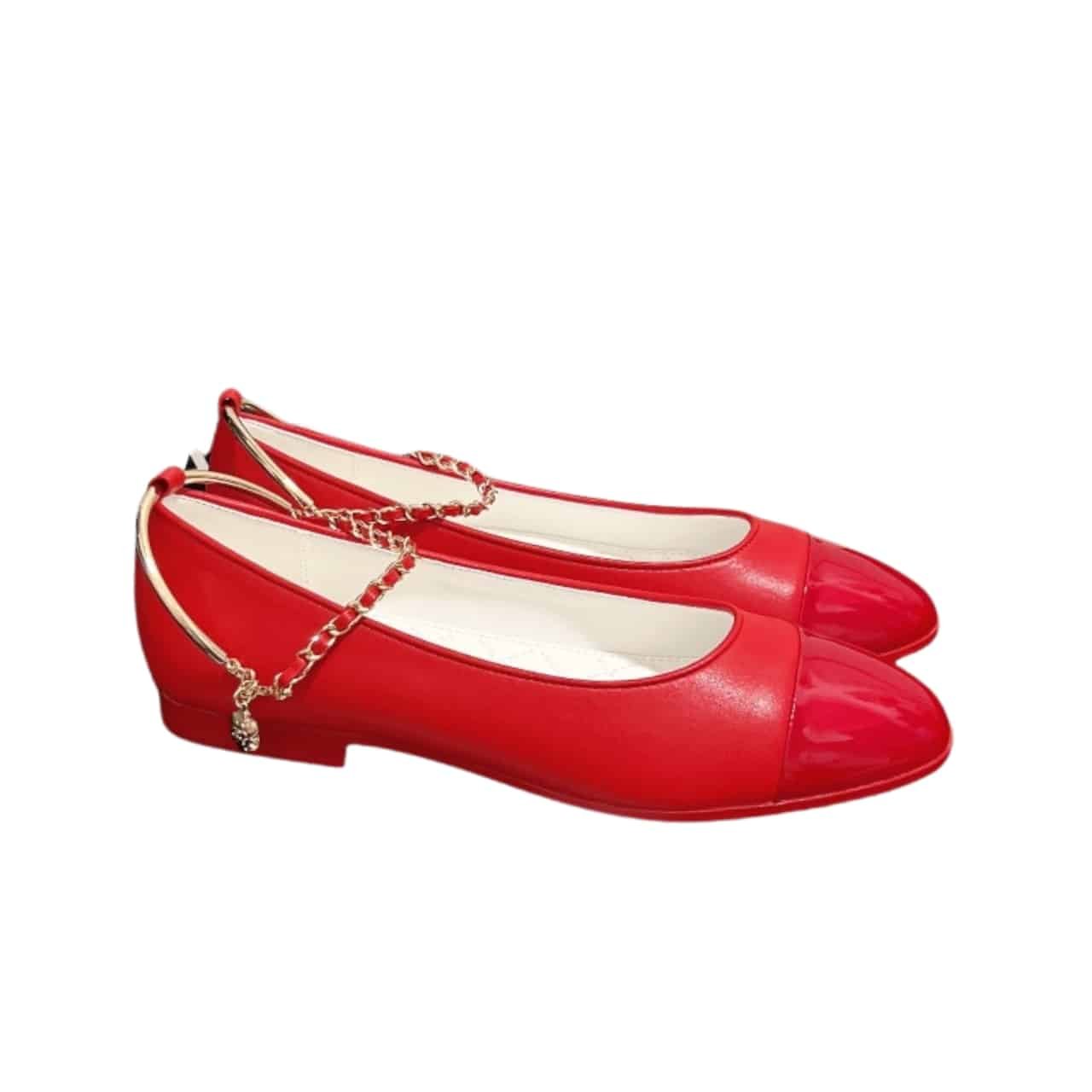 Ch**el Interlocking Cc Logo Ballet Flats Red