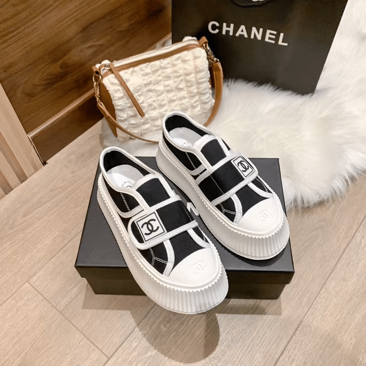 Ch**el White Cc Cap Toe Slipon Sneaker Black
