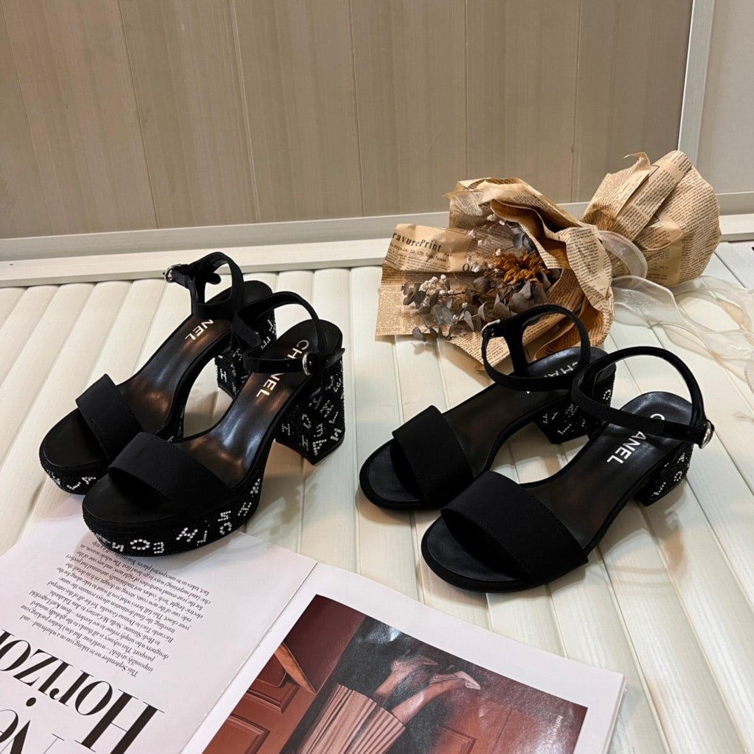 Ch**el Sandal Pump Stone Beads Black Silver G45365 B15306 Nu665