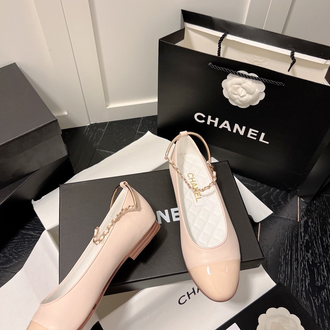Ch**el Interlocking Cc Logo Ballet Flats Light Pink