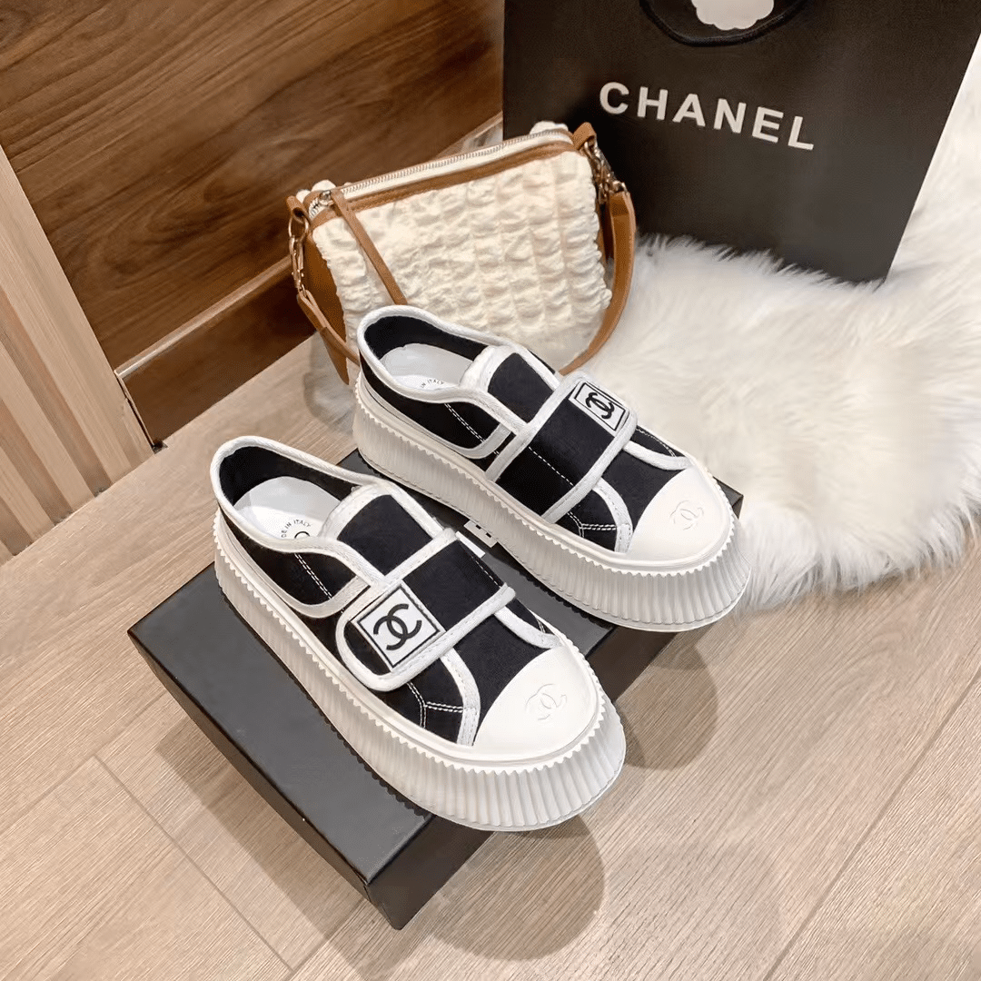 Ch**el White Cc Cap Toe Slipon Sneaker Black