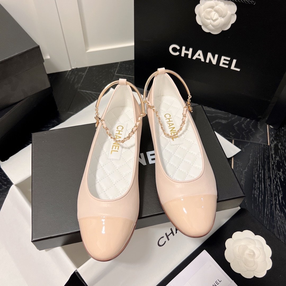 Ch**el Interlocking Cc Logo Ballet Flats Light Pink