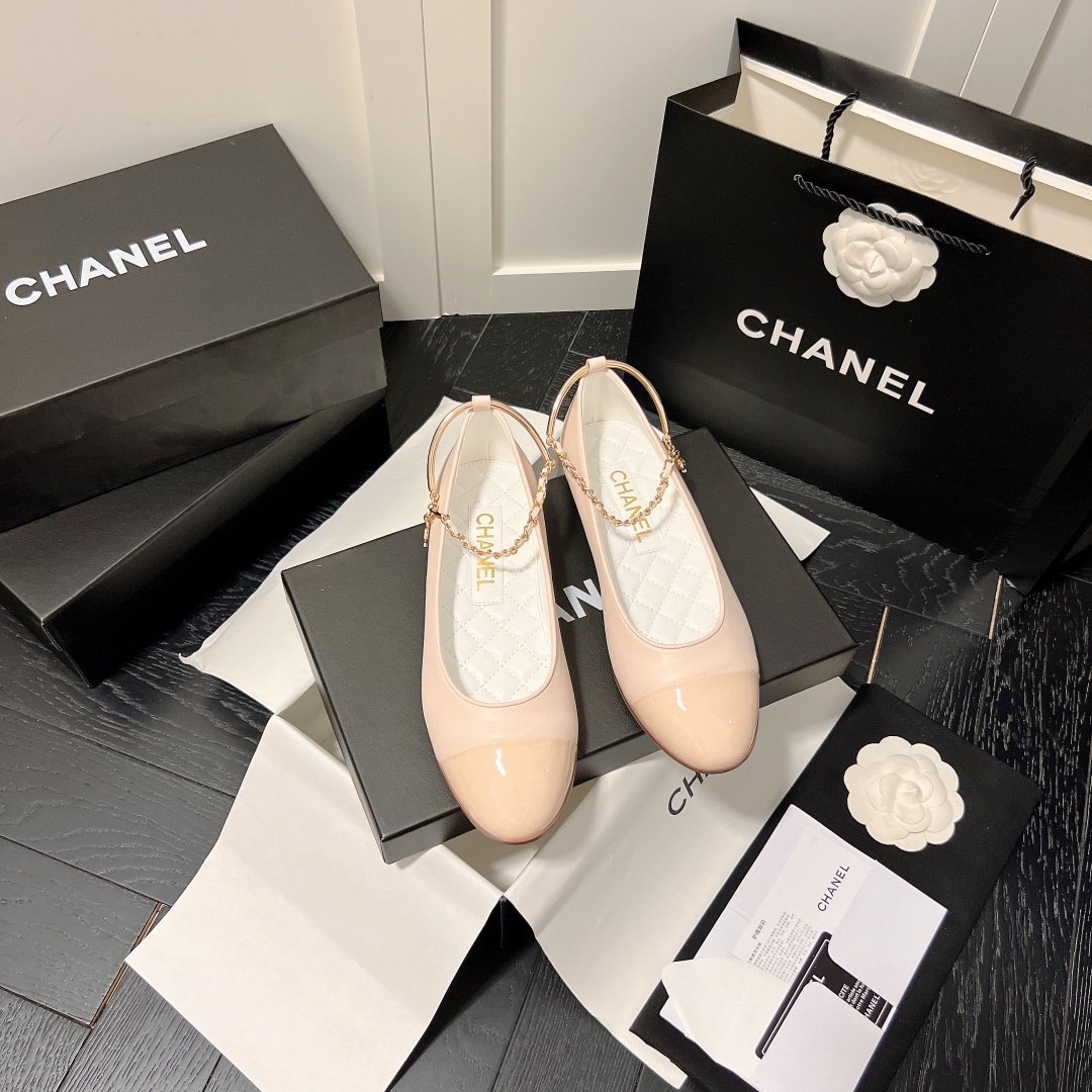 Ch**el Interlocking Cc Logo Ballet Flats Light Pink