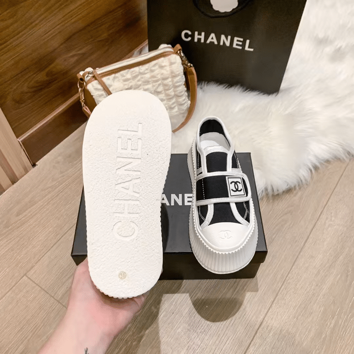 Ch**el White Cc Cap Toe Slipon Sneaker Black
