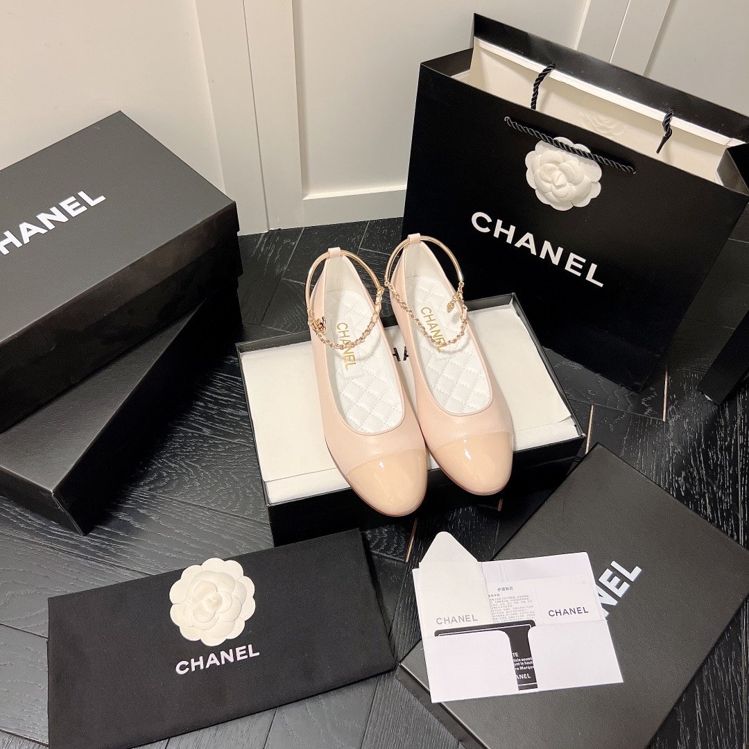 Ch**el Interlocking Cc Logo Ballet Flats Light Pink