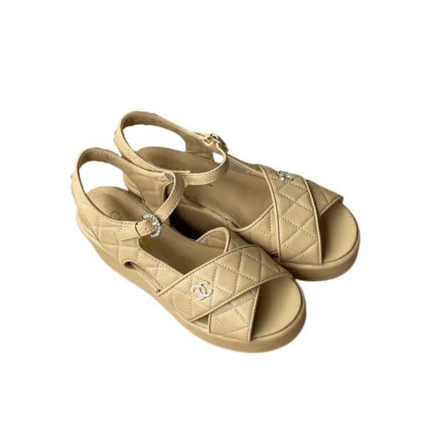 Ch**el Quilted Sandals Beige G39918