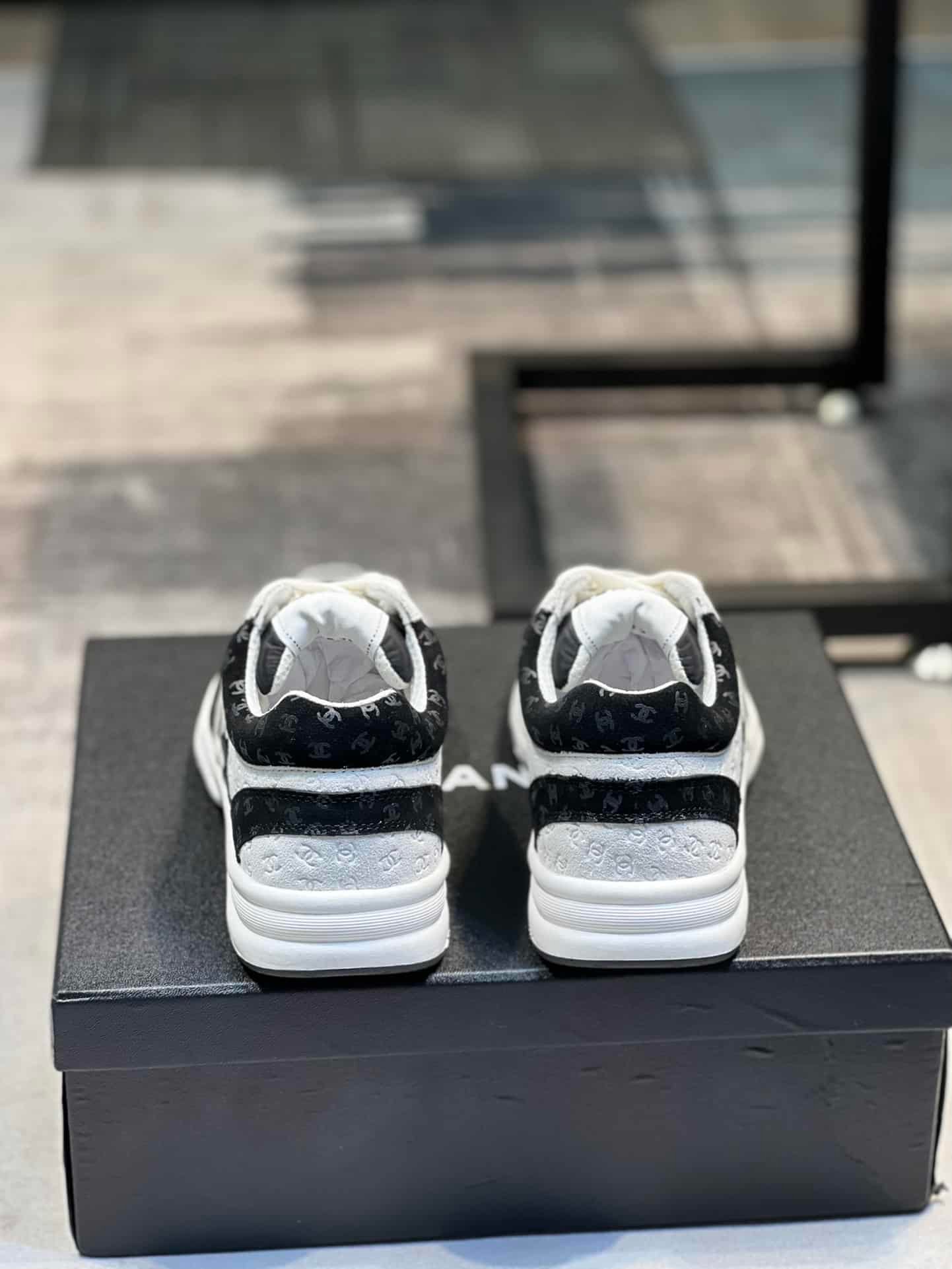 Ch**el Cc Embossed Logo Suede Black White