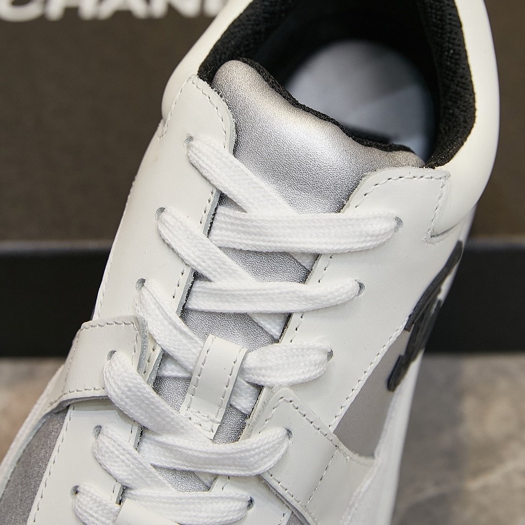 Ch**el Suede And Leather Cc Low Top Sneaker White Black