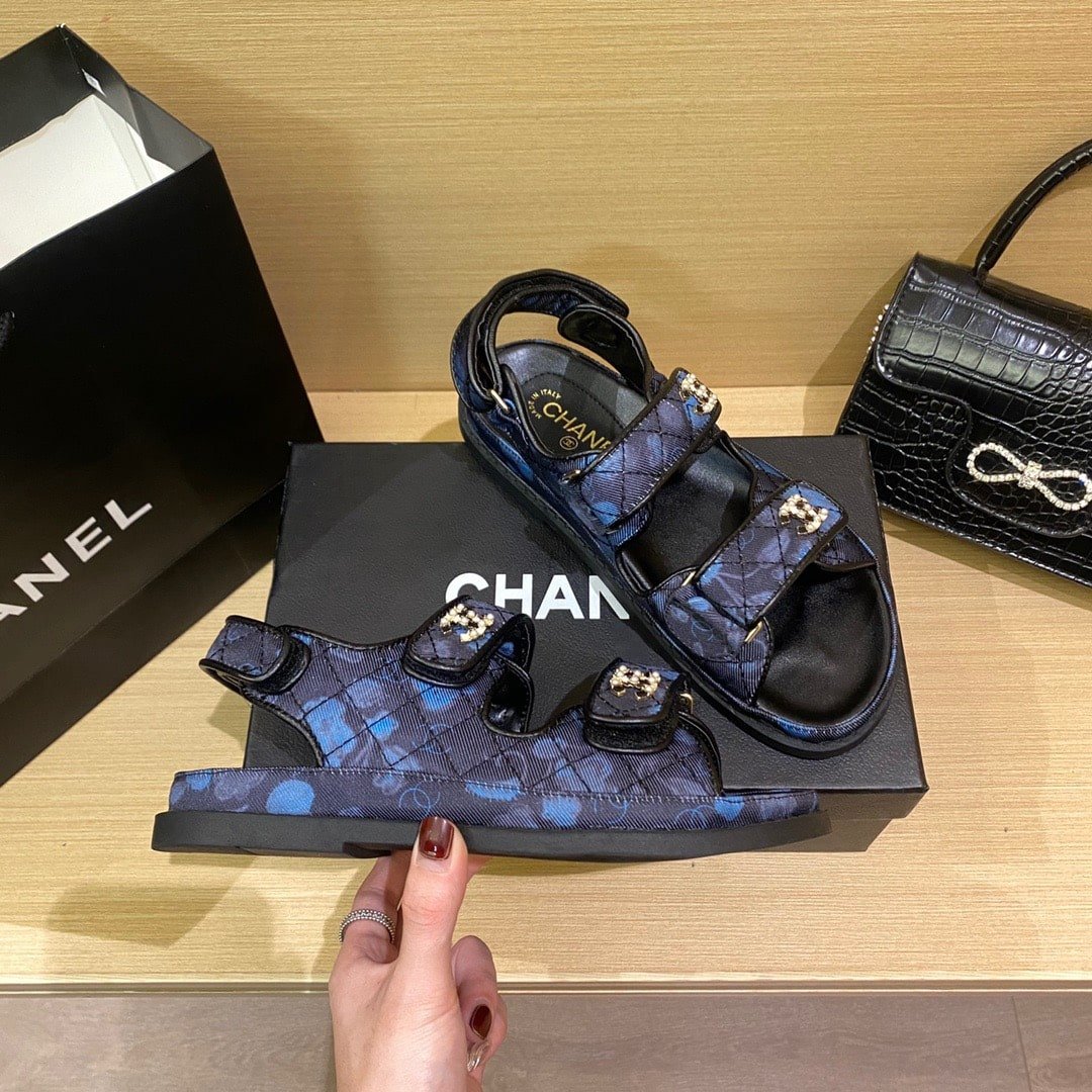 Ch**el Dad Slingback Sandals Blue Black