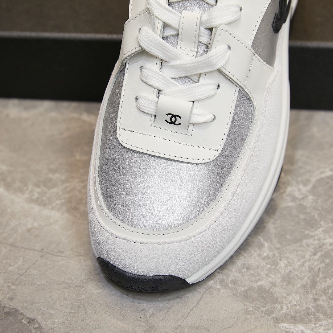 Ch**el Suede And Leather Cc Low Top Sneaker White Black