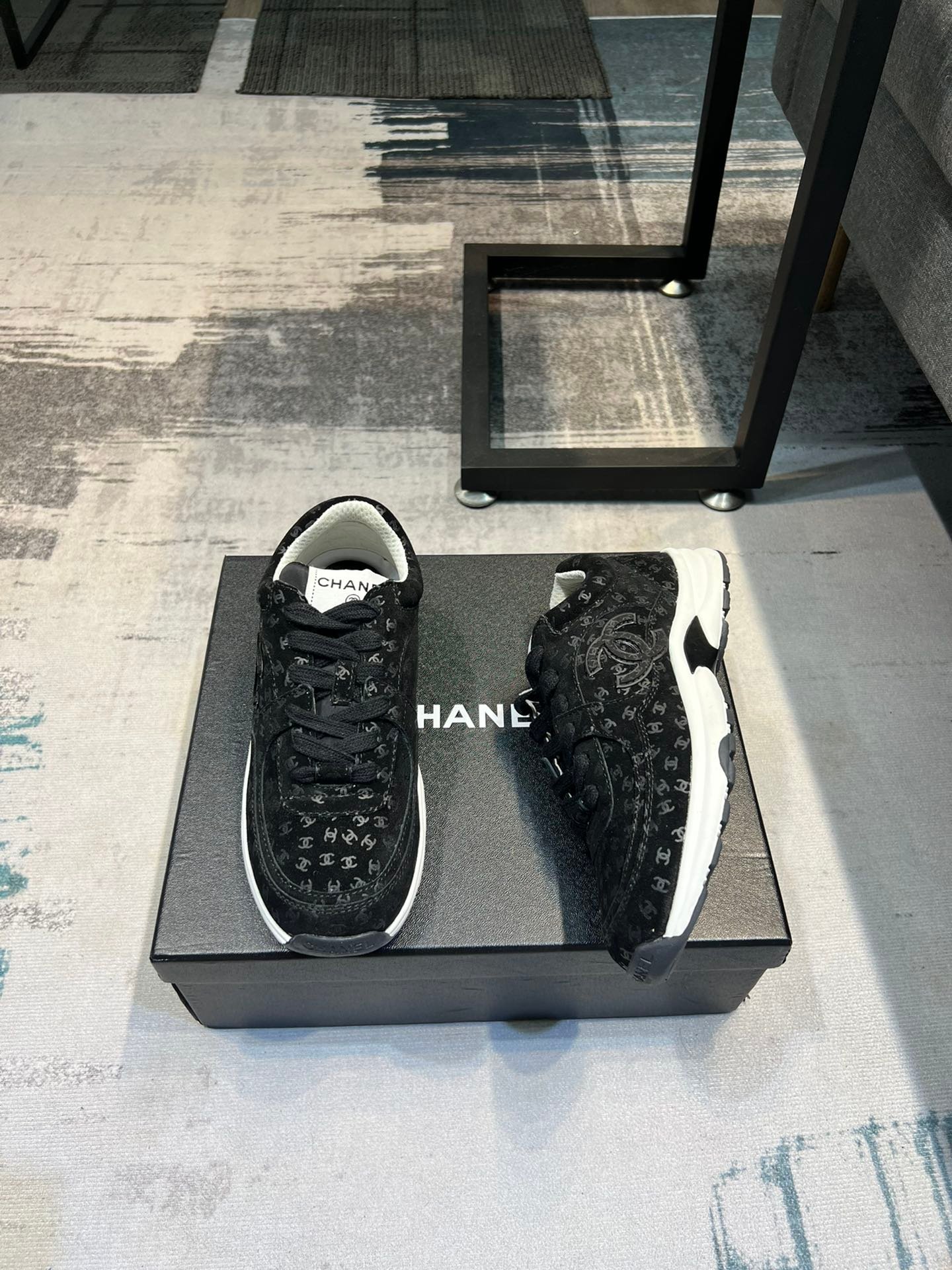 Ch**el Cc Embossed Logo Suede Black