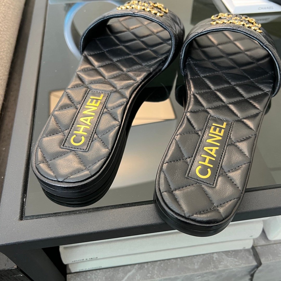 Ch**el 23P Quilted Cc Chain Mule Sandal Black G39954 X56940 94305