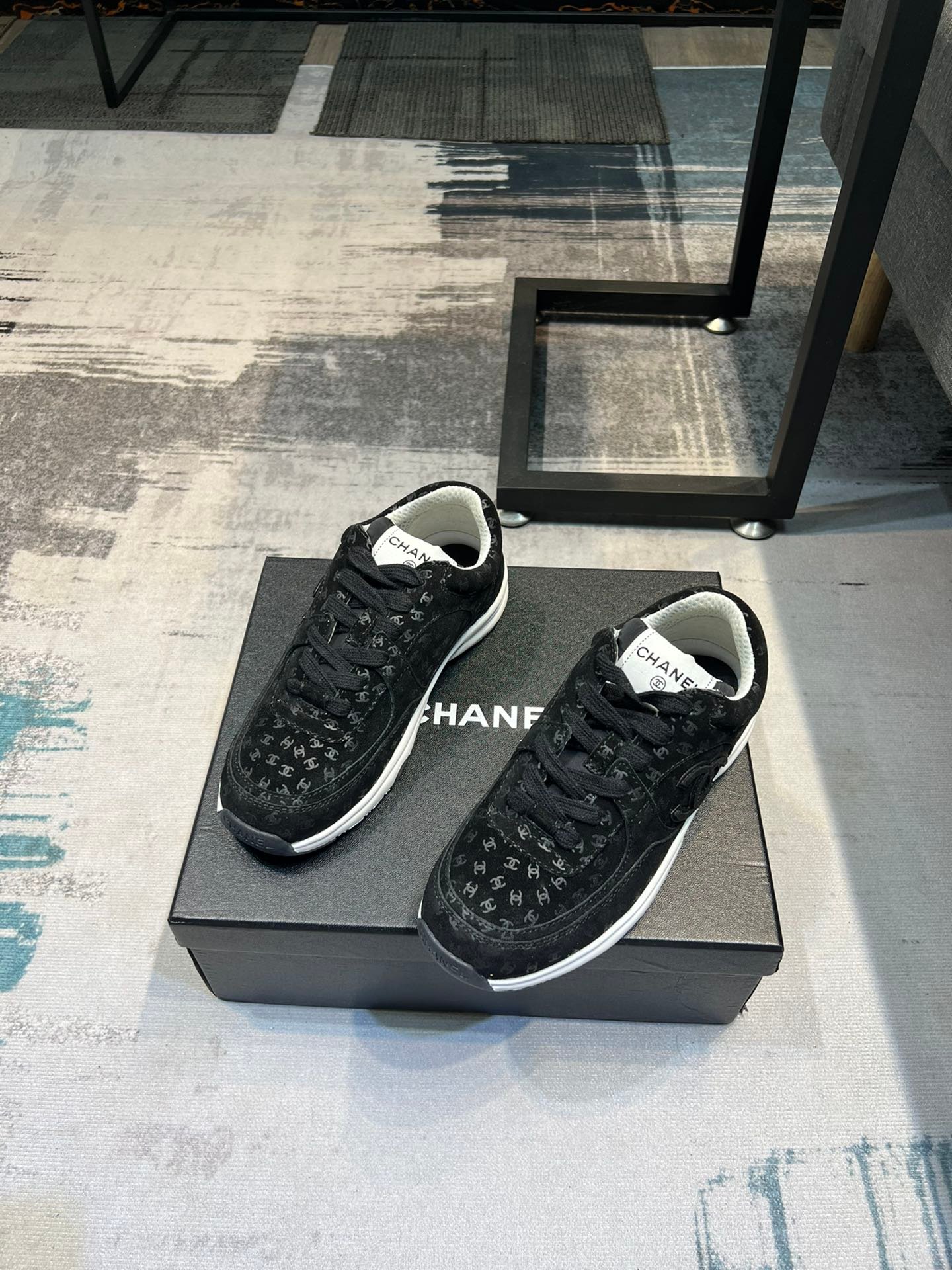 Ch**el Cc Embossed Logo Suede Black