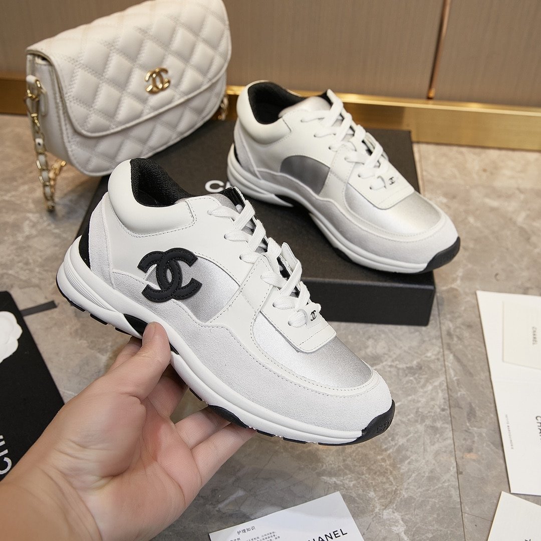 Ch**el Suede And Leather Cc Low Top Sneaker White Black