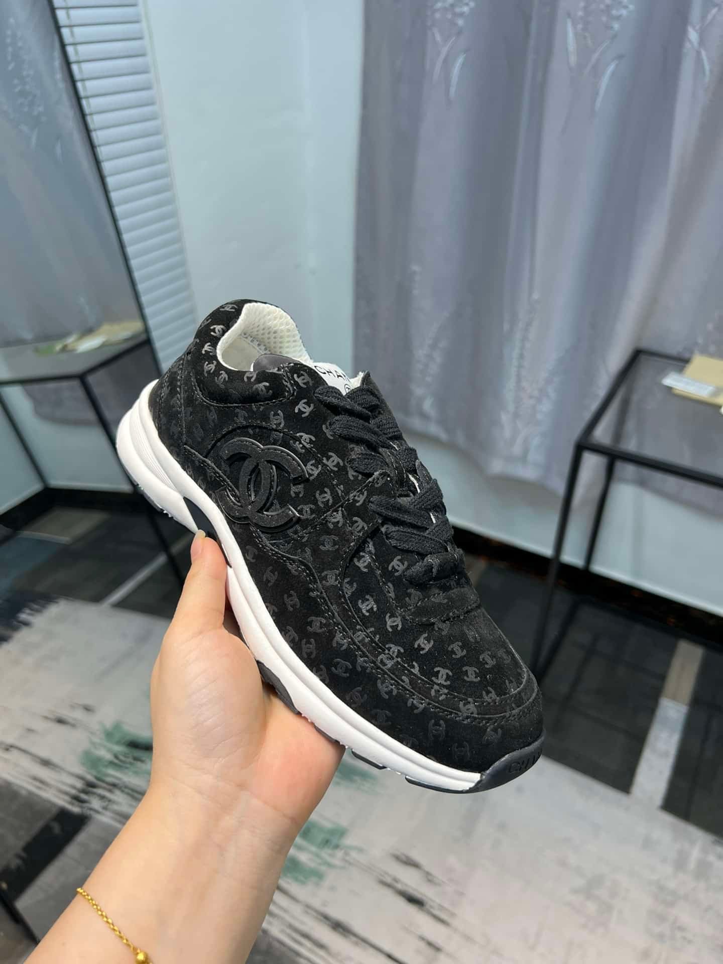 Ch**el Cc Embossed Logo Suede Black
