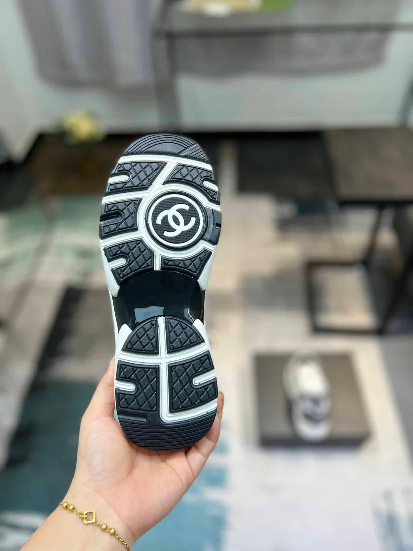 Ch**el Cc Embossed Logo Suede Black White