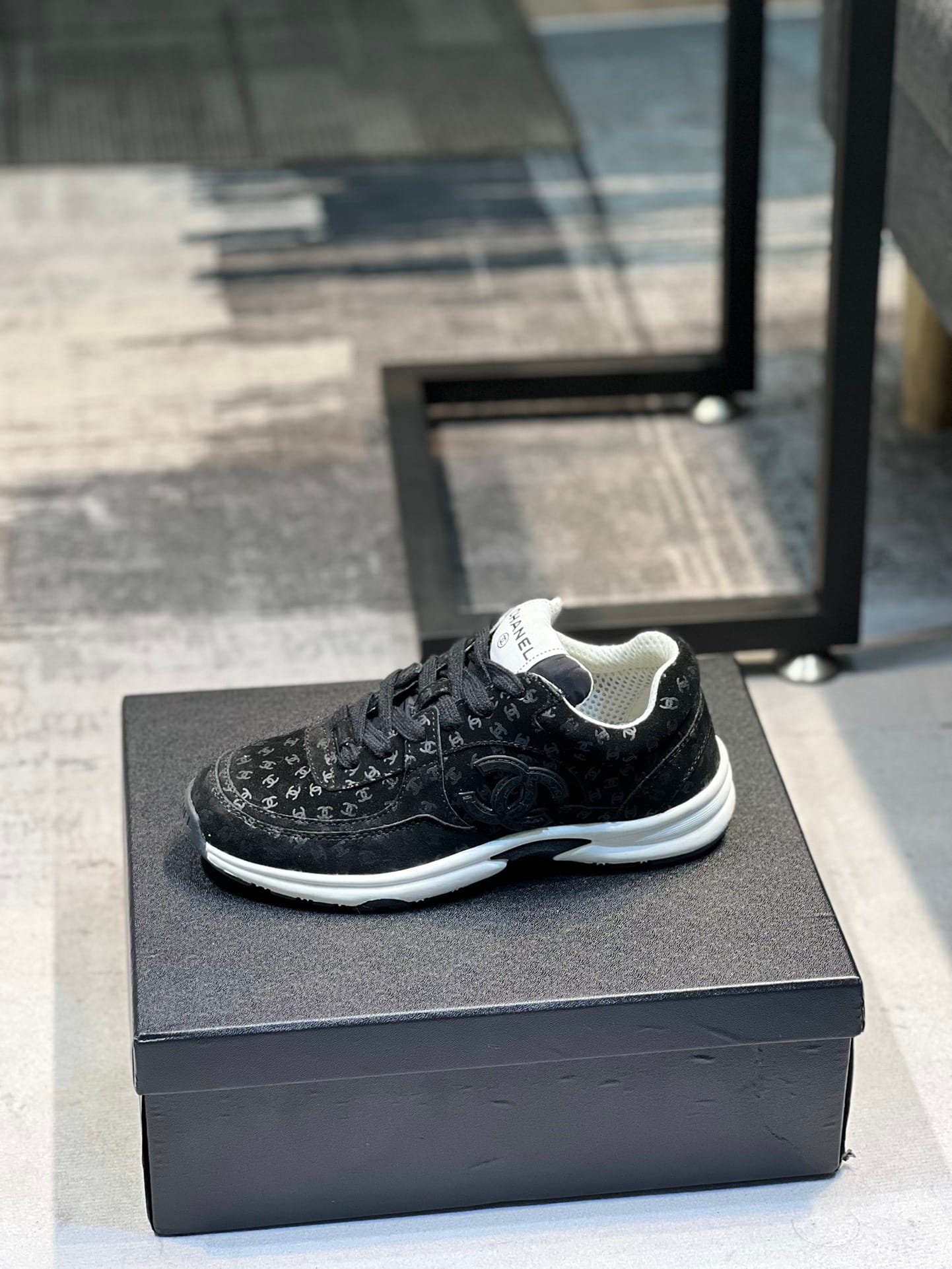 Ch**el Cc Embossed Logo Suede Black