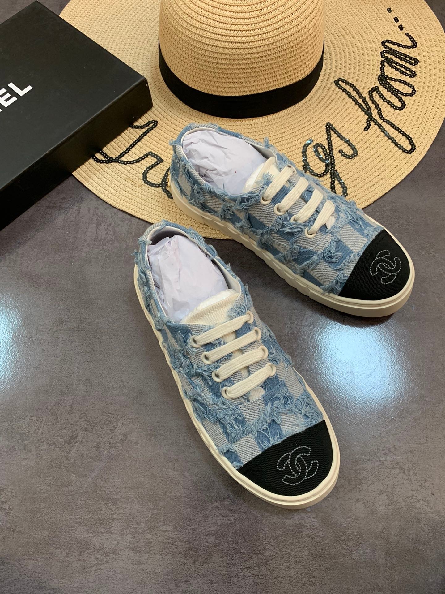 Ch**el Cc Sneaker Mix Denim Blue
