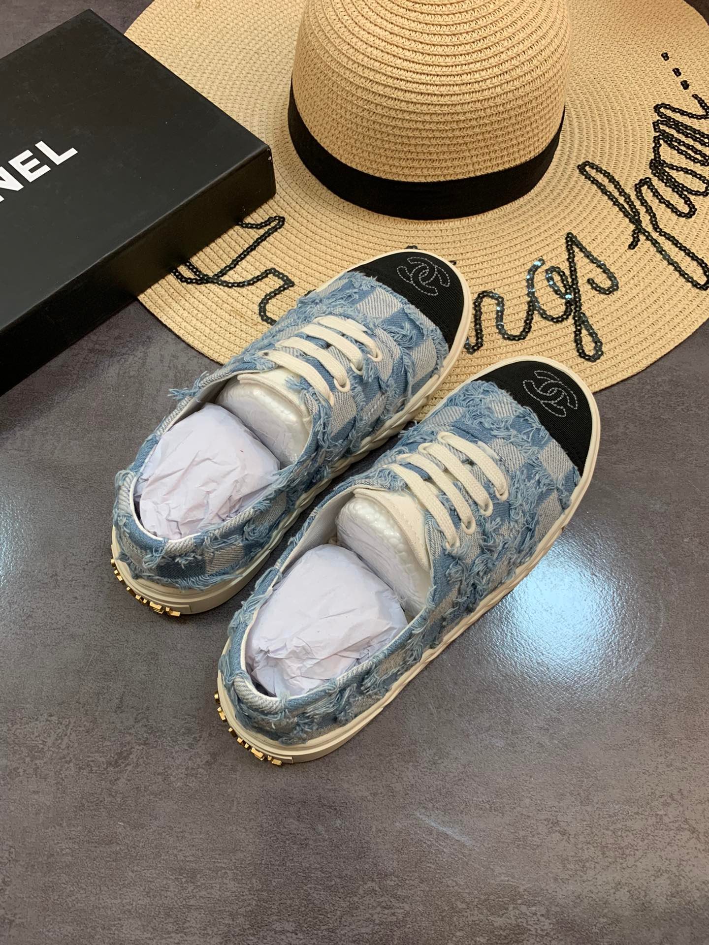 Ch**el Cc Sneaker Mix Denim Blue