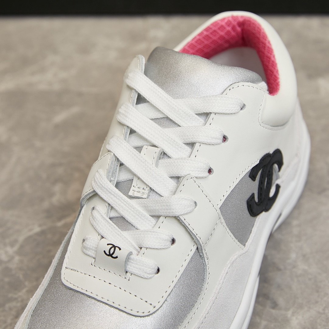 Ch**el Suede And Leather Cc Low Top Sneaker White Pink