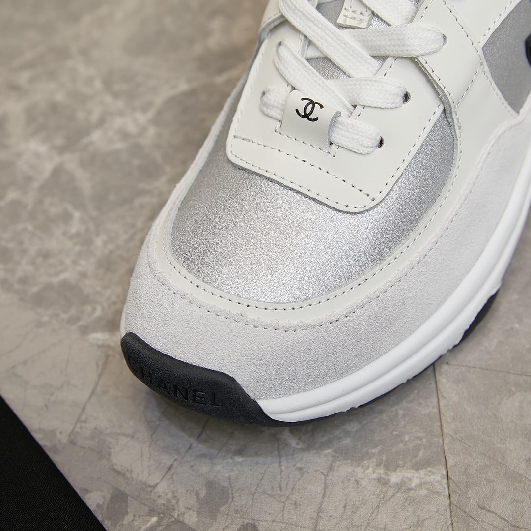 Ch**el Suede And Leather Cc Low Top Sneaker White Pink