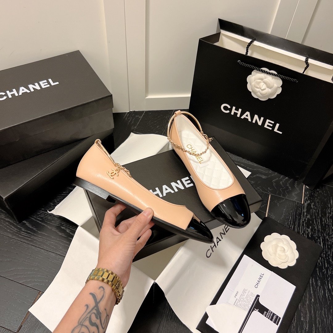 Ch**el Interlocking Cc Logo Ballet Flats Black Pink