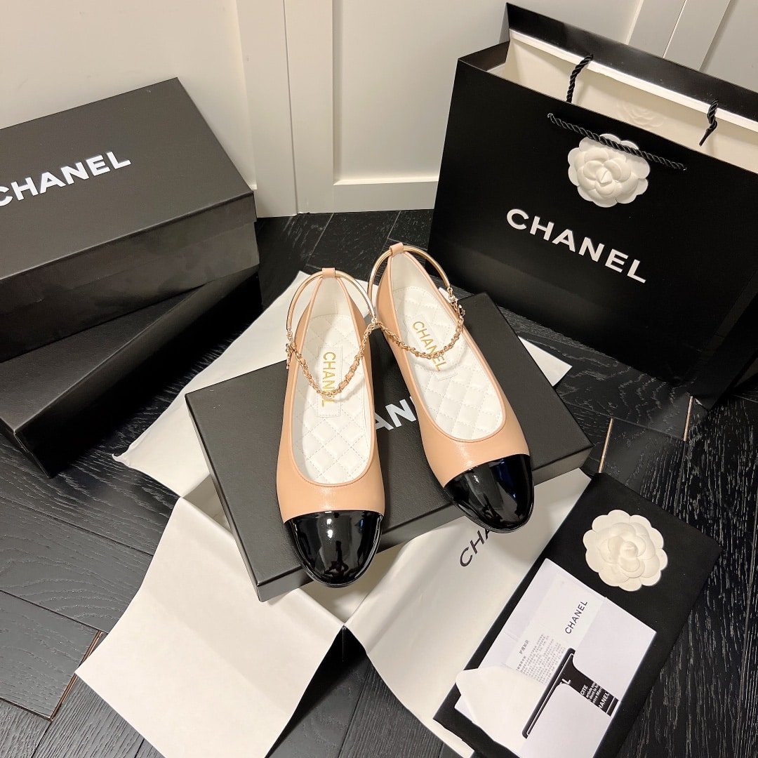 Ch**el Interlocking Cc Logo Ballet Flats Black Pink