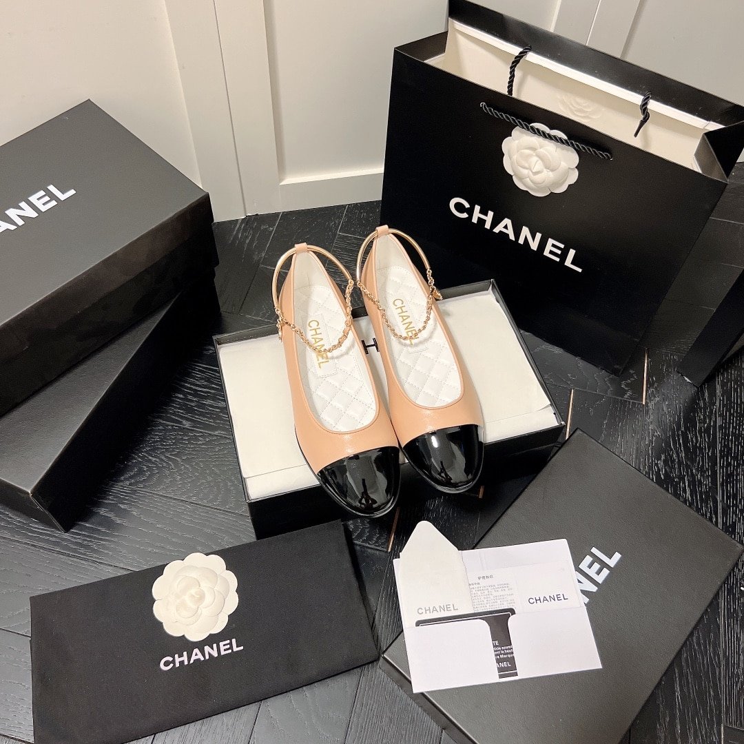 Ch**el Interlocking Cc Logo Ballet Flats Black Pink