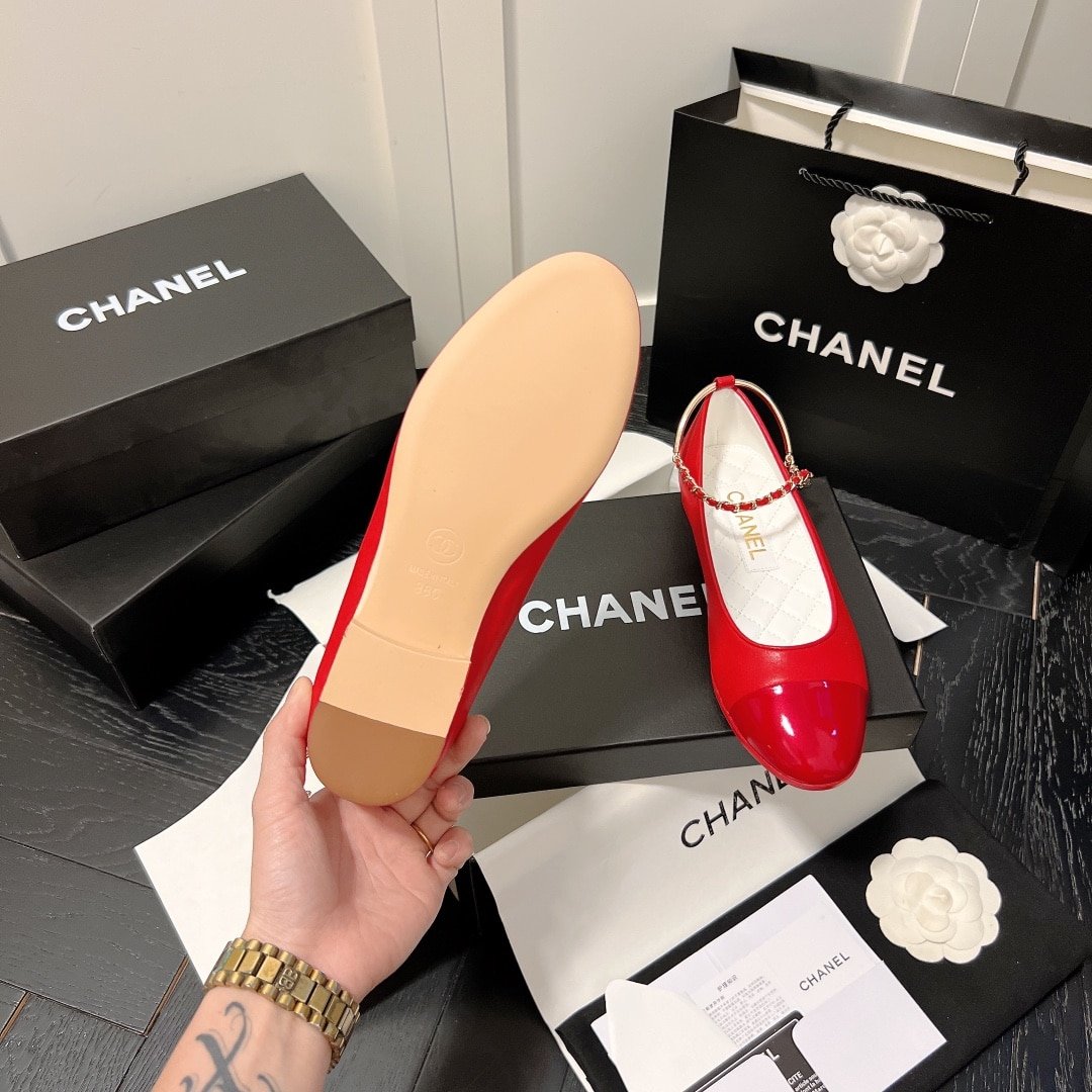 Ch**el Interlocking Cc Logo Ballet Flats Red