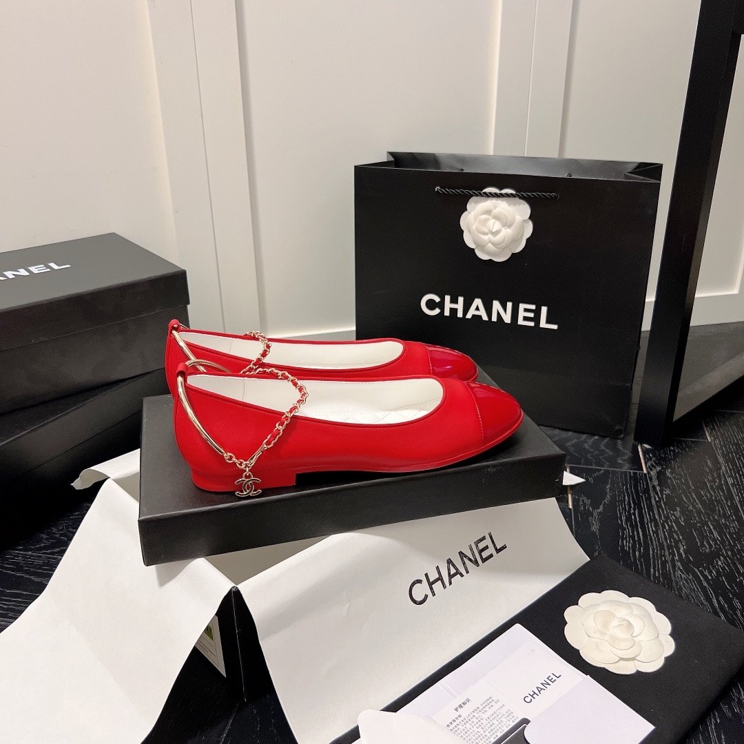 Ch**el Interlocking Cc Logo Ballet Flats Red