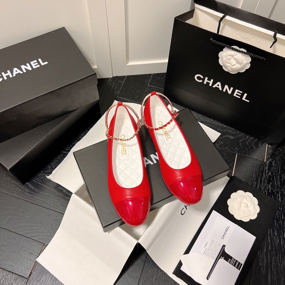 Ch**el Interlocking Cc Logo Ballet Flats Red
